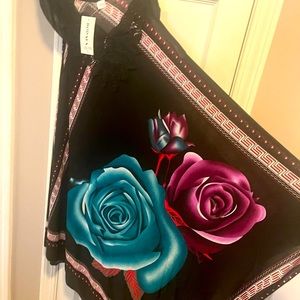 NWT! Summer dress with the beautiful roses. Black and purple and teal. Sz Large.